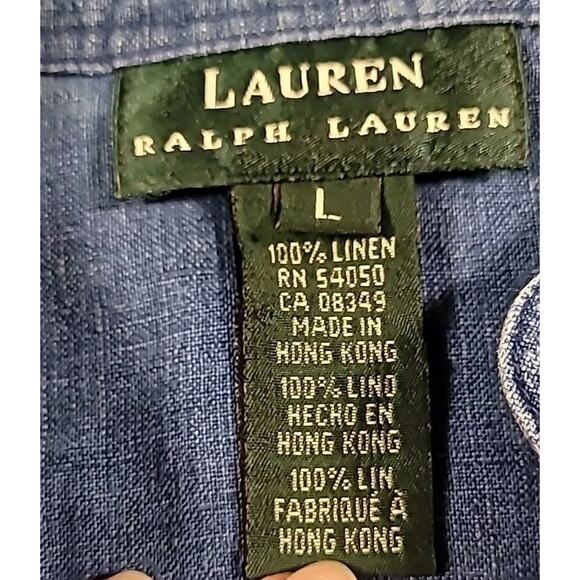 Lauren Ralph Lauren Blue Chambray Linen Blouse L 1/2 Button EUC - Picture 6 of 9